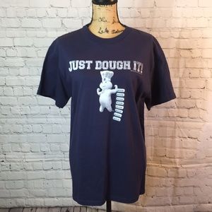 NWT Blue Short Sleeve Top Tee Shirt Just Dough It Medium